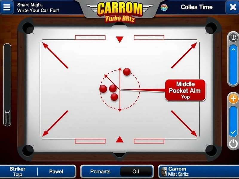 Carrom Turbo Blitz beginner guide showing correct striker position and middle pocket aim
